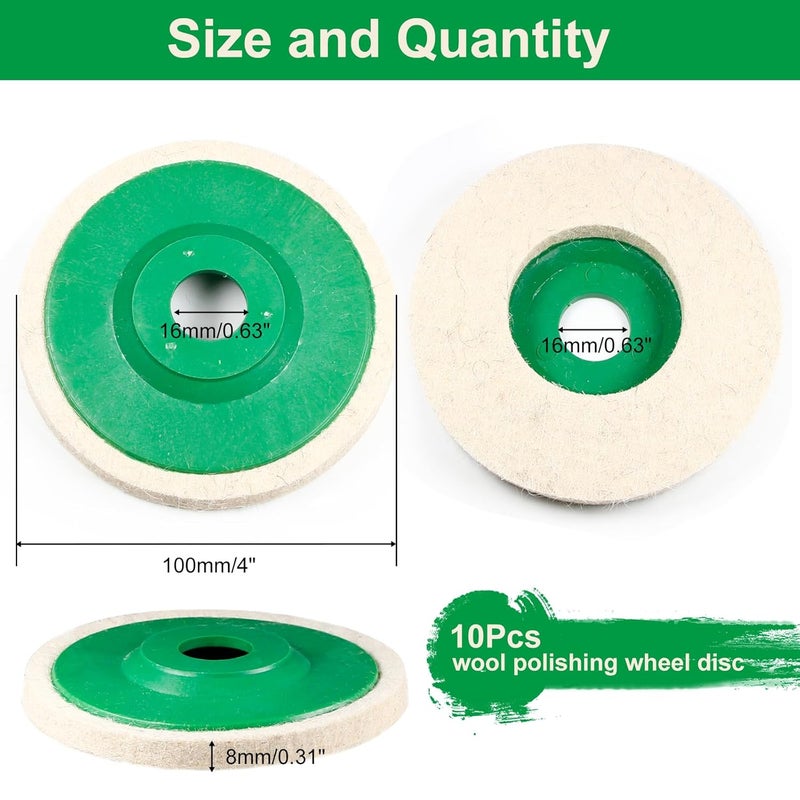 Utoolmart 10 Pcs Inch Wool Felt Polishing Wheel Disc, Wool Polishing Wheel Disc for Angle Grinder, Buffing Polishing Wheel Arbor 5/8" for Marble Stone (4 Inch, 400, Medium Thick) - Image 2